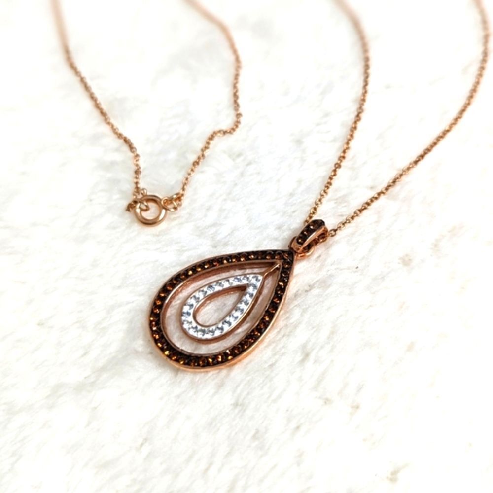 NWT Rose Gold Plated over Sterling Silver Swarovski Crystal Teardrop Necklace - Picture 9 of 15